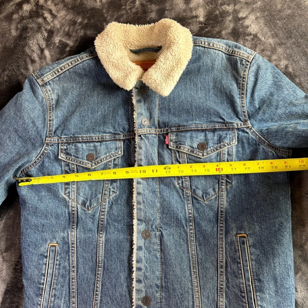 Levi's Mens Trucker Jacket M Blue Cotton Faux Fur Lined Denim Sherpa Coat